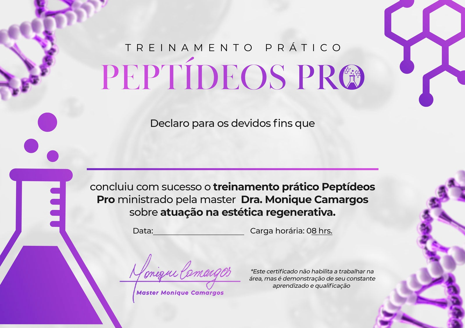 Modelo oficial do certificado Peptídeos Pro